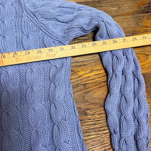LL Bean Womens Sweater 100% Cotton Mock Neck Chunky Cable Knit Blue Medium - Picture 14 of 16